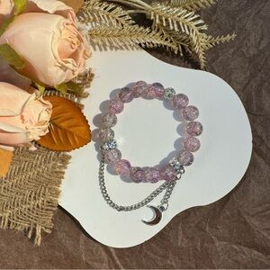 Lavender Pink Beaded Bracelet with Crescent Moon Charm